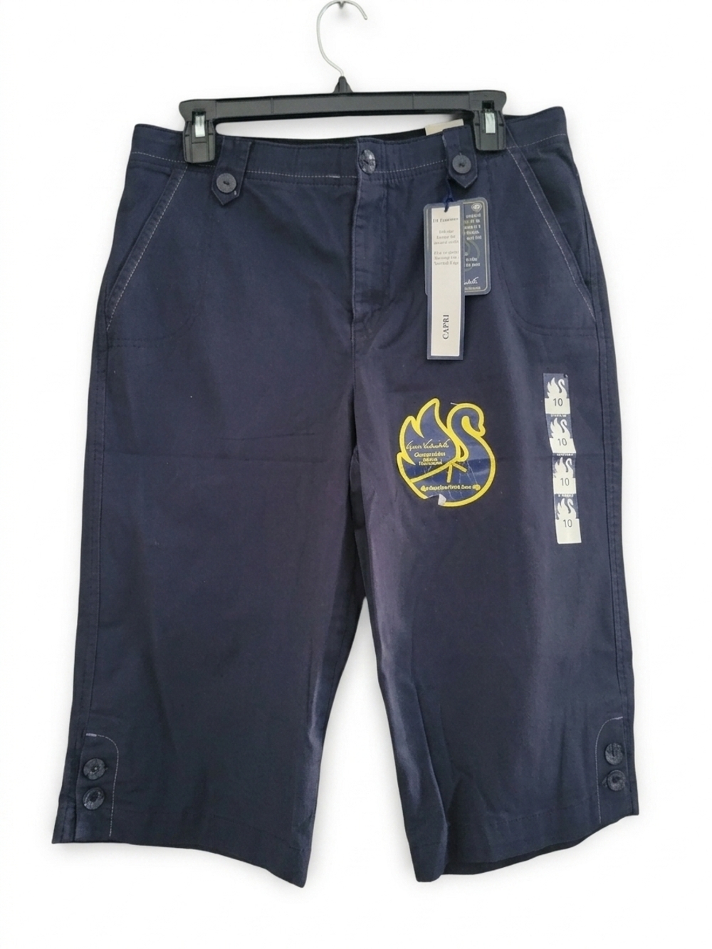 Gloria Vanderbilt Navy Cotton Shorts with Yellow Logo